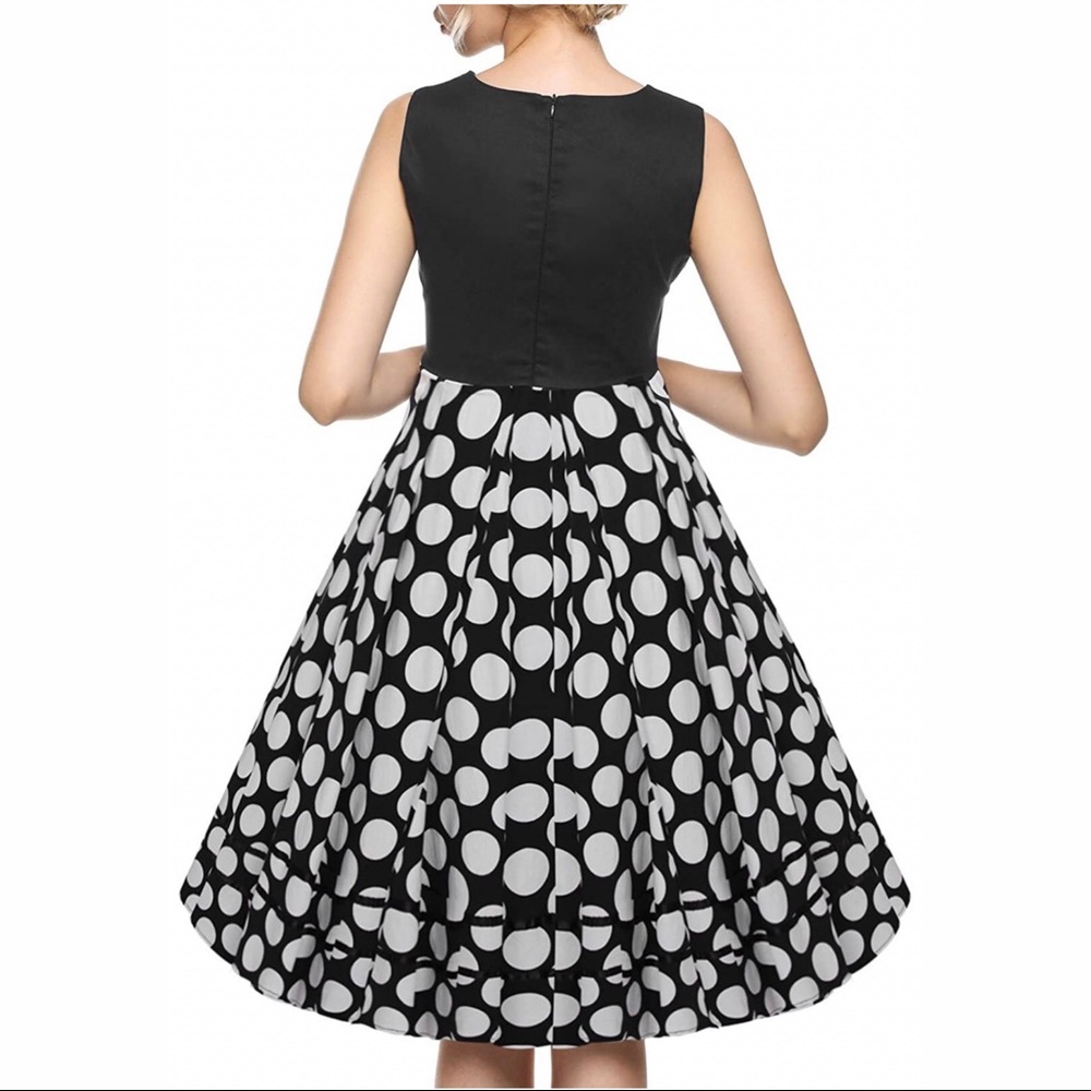 VINTAGE Style Blk & White Polka Dot Tea Dress - Picture 3 of 7